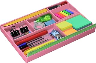 Acrimet Organizador de Gaveta para Escritório com 8 Divisórias, Rosa | Divisória Especial para Régua de 30 cm, Organiza Canetas, Lápis e Acessórios de Papelaria