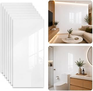 Kit com 10 Placa Adesiva Decorativa Efeito Mármore Premium | Revestimento Autocolante para Parede, Cozinha, Banheiro e Móveis | Diversas Estampas (Branco Liso)