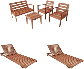 Conjunto de Móveis Sofa, 2 Poltronas, Mesa e 2 Espreguiçadeiras Madeira Maciça Madeira