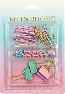 Kit Escritório Completo 43 Peças | 24 Clips Coloridos, 4 Prendedores Binder Clipes, 15 Tachinhas | Organização Prática | Design Pastel Charmoso Para Home Office, Estudos e Empresas