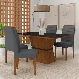 Mesa 1,36 Biella Com 4 Cadeiras Estofadas Freijó/pto/sd Cinza - M.a Freijó/preto/cinza