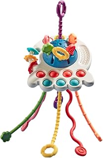 Moniss Brinquedo de puxar cordão para bebês Montessori Brinquedos sensoriais para crianças de 6 a 12 meses, Silicone, Transparente