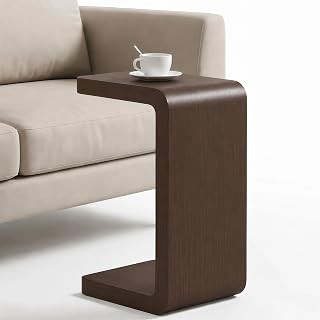 CHSSIH Mesa de canto em forma de C para sofá – mesa lateral de sofá de madeira, mesa deslizante sob o sofá para sala de estar, quarto, laptop, café, móveis estreitos com espaço pequeno (nogueira