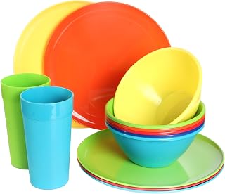 Youngever Conjunto de utensílios de cozinha de plástico reutilizáveis, pratos, tigelas, copos, serviço para 15 cm de cores sortidas (arco-íris)