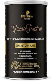 Whey Protein Bodyfarma Isolado e Hidrolisado - Suplemento de Proteina Sabor Chocolate Gourmet 450g | 23g Proteina por Dose | Sem Aspartame, com Taumatina | BCAA Naturais | Hipertrofia (Lata 450g)