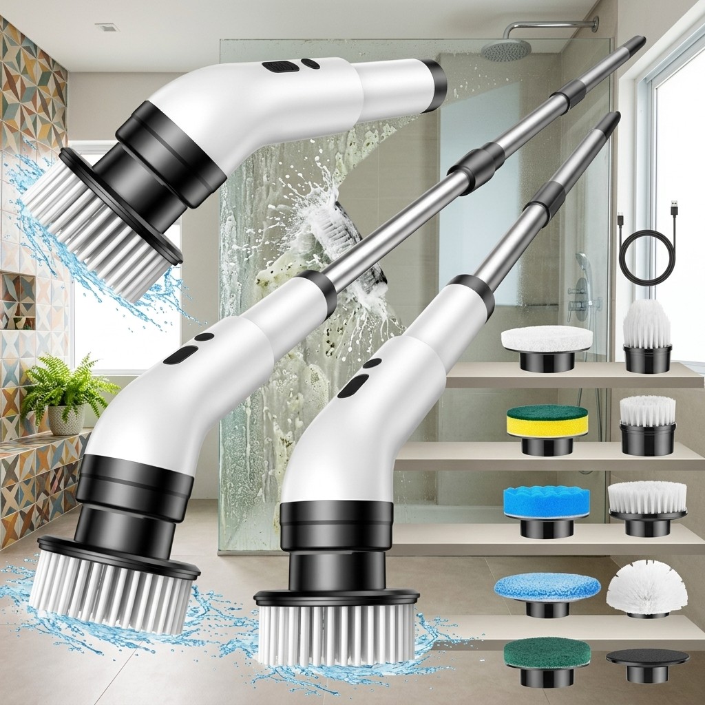 Escova Elétrica De Limpeza 9 em 1 Multifuncional Lavar Banheiro Vidro Box Sofá Carro Esfregão Prático Com Velcro