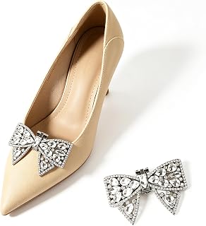 Grampos de sapato com laço de strass amuletos de cristal prateado removíveis fivelas de sapato de liga brilhante para sapatos de salto alto femininos sapatos rasos perfeitos para casamentos