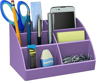 Acrimet Organizador de Mesa 6 Divisórias, Porta Lápis e Canetas, Cor Lilás | Design Inclinado, Porta Treco e Acessórios de Papelaria
