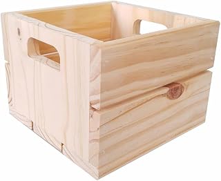 Caixote de Feira Decorativo em Madeira de Pinus 22cm Cor:NATURAL;Tamanho:22X22X16 CM
