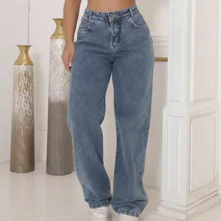Calça Jeans Wide Leg Feminina Cintura Alta Sem Lycra Stillge