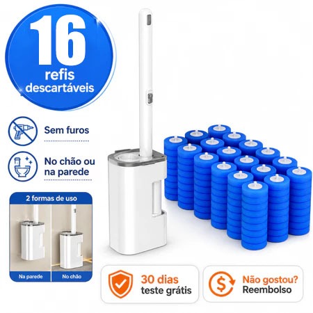 Toilet Brush with Disposable Refills, Toilet Cleaning Holder, 16-Refill Kit