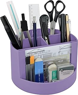 Acrimet Organizador de Mesa, Porta Lápis Canetas, 4 Divisórias, Cor Lilás | Espaço para Fotos, Recados e Acessórios de Papelaria