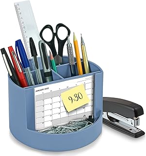 Acrimet Organizador de Mesa, Porta Lápis Canetas, 4 Divisórias, Cor Azul | Espaço para Fotos, Recados e Acessórios de Papelaria