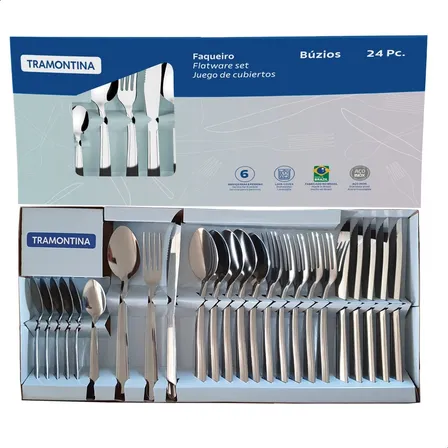 Jogo Talheres Faqueiro Buzios Aco Inox 24 Pecas Tramontina