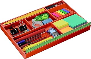 Acrimet Organizador de Gaveta para Escritório com 8 Divisórias, Vermelho | Divisória Especial para Régua de 30 cm, Organiza Canetas, Lápis e Acessórios de Papelaria