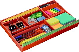 Acrimet Organizador de Gaveta para Escritório com 8 Divisórias, Vermelho | Divisória Especial para Régua de 30 cm, Organiza Canetas, Lápis e Acessórios de Papelaria