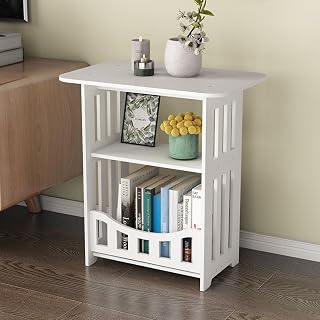 Mesa lateral de 3 andares, mesa de canto estreita com prateleira de armazenamento, estante pequena para espaços, mesa de cabeceira minimalista, prateleiras de banheiro, suporte de exibição para quarto