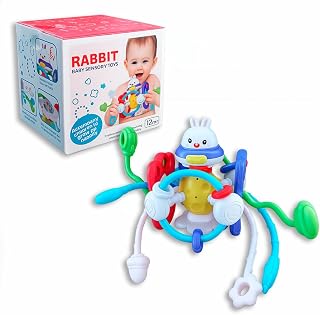 Brinquedo Sensorial Bebê Coelho Interativo 15cm Colorido Montessori | Múltiplas Atividades, Puxar Apertar Girar, Mordedor Texturas, Desenvolve Coordenação Motora, Educação Premium