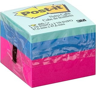 POST-IT 3M Bloco de Notas Adesivas Cubo Ultra 400 Folhas | 47,6 mm x 47,6 mm, Adesão Excelente, Cores Sortidas, Ideal para Facilitar a Organização no Trabalho, em Casa ou na Escola
