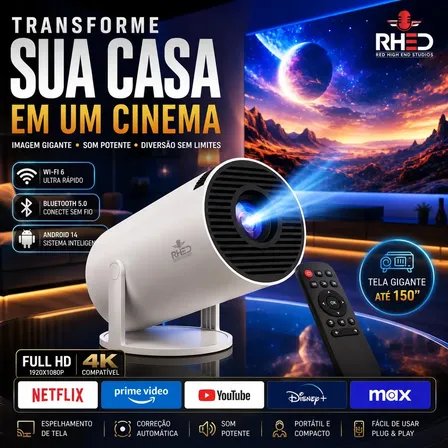 Projetor Smart Portatil Full Hd 4k Android 11 Wi-fi Bluetooth Mini Projetor Home Theater Cinema