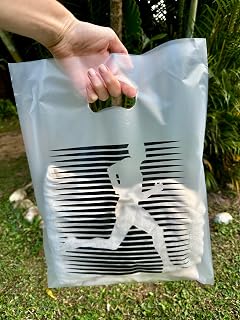Sacolas Kit Corrida com Alça Vazada Kit com 50 unidades - 30x40cm Plástico Transparente Fosco - Embalagem para eventos de corrida, moda fitness, loja de suplementos, academia, eventos esportivos