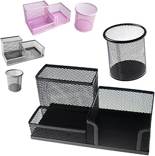 Kit Escritório Porta Treco + Porta Lápis organizador Mesa clip caneta (rosa claro)