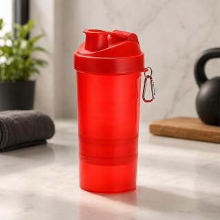 Coqueteleira Shaker 400ml com Compartimento para Suplementos e Divisórias + Copo Extra 100ml, Ideal para Whey Protein, Academia e Treinos Fitness – Qualidade Premium LNMAX® (Vermelha)