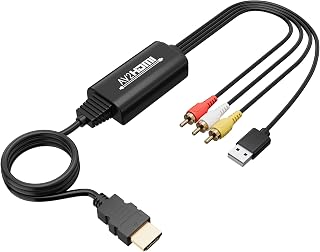 Adoreen Cabo conversor unidirecional 3 RCA para HDMI de 1,8 m, 1080p composto CVBS AV adaptador de áudio e vídeo com alimentação USB para PAL/NTSC PC Xbox PS4 TV STB VHS VCR câmera DVD-não HDMI para