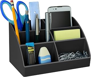 Acrimet Organizador de Mesa 6 Divisórias, Porta Lápis e Canetas, Cor Preto | Design Inclinado, Porta Treco e Acessórios de Papelaria