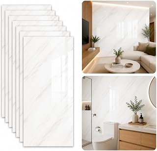 Kit com 10 Placas Adesiva Decorativa Efeito Mármore Premium | Revestimento Autocolante para Parede, Cozinha, Banheiro e Móveis | Diversas Estampas (Mármore Branco Veios Suaves)