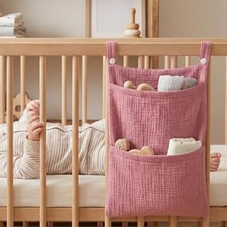 1 bolsa organizadora de carrinho de bebê com vários bolsos, grande capacidade, armazenamento de pendurar para brinquedos, fraldas, itens essenciais para berçário, acessórios para berço (rosa)