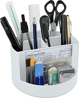 Acrimet Organizador de Mesa, Porta Lápis Canetas, 4 Divisórias, Cor Branco | Espaço para Fotos, Recados e Acessórios de Papelaria